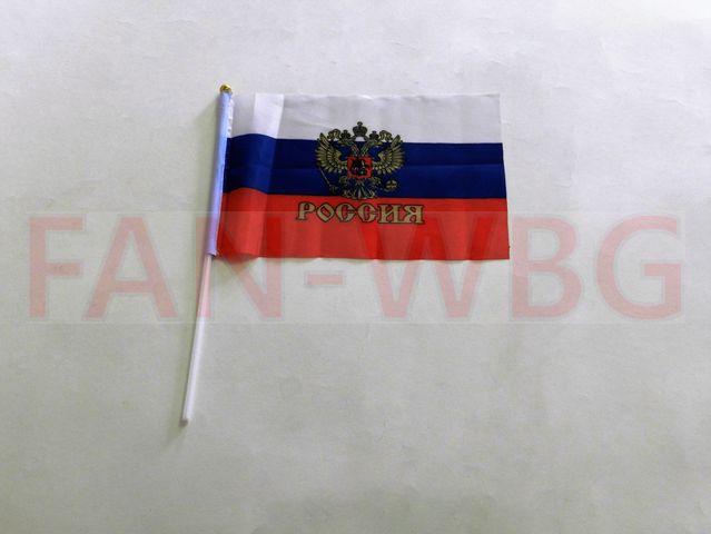 Флажки Россия с гербом на трубочке с навершием размер 24х16 см.