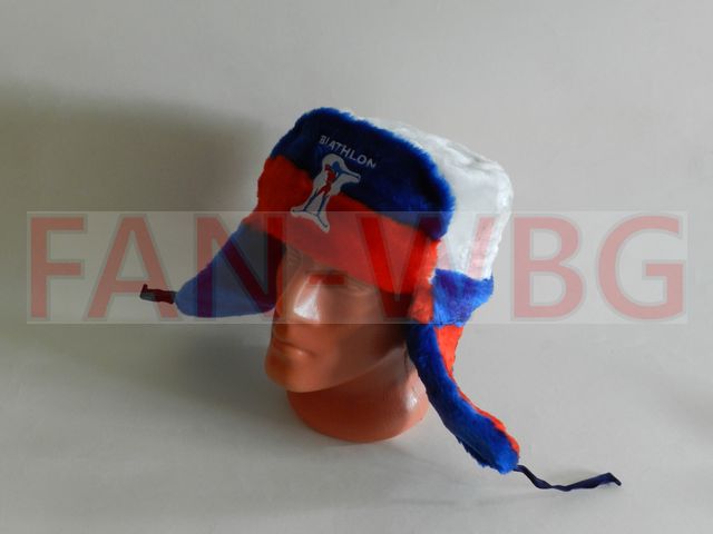 Фанатская шапка ушанка Россия с вышивкой биатлон